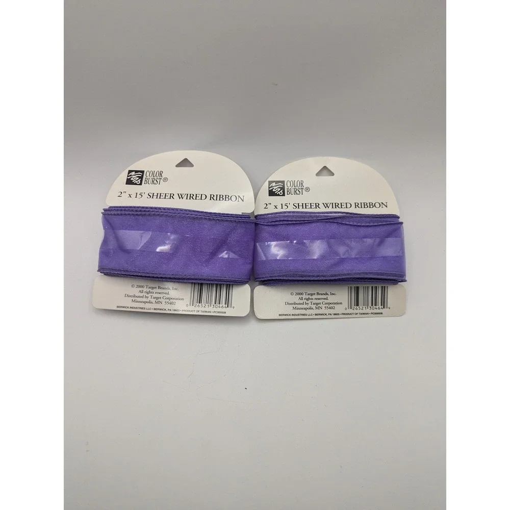 2 Vtg Color Burst Purple Sheer Wired Ribbon 2 Inch x‎ 15 Feet Crafting Decor